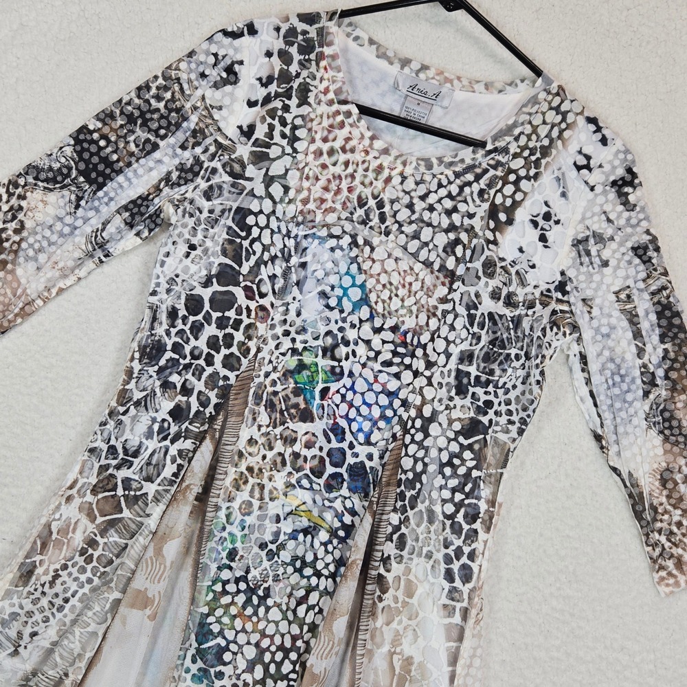 Ania A Womens Top Medium Mixed Animal Print Mesh Abstract Polka Dot Artsy‎ Multi